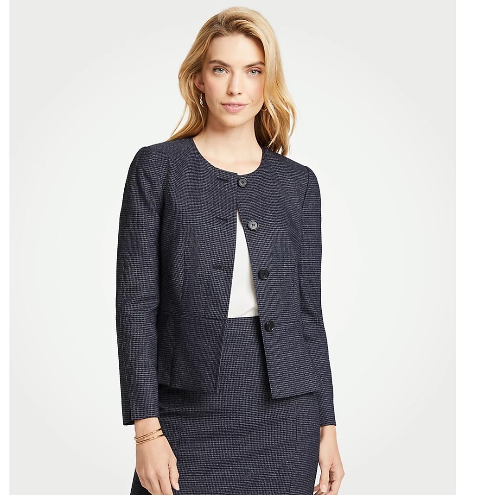 Ann Taylor Mini Check Pleated Peplum Jacket